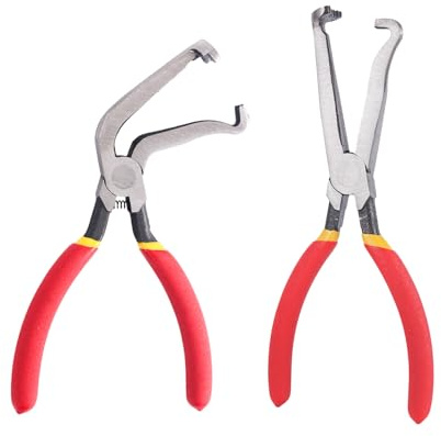 Gosknor 2pcs Electrical Disconnect Pliers for Cars, Electrical Connector Pliers with Anti-Slip Grip Automotive Hose Fuel Line Disconnect Tool Set for Push Tab Style Plugs (Bend & Straight)