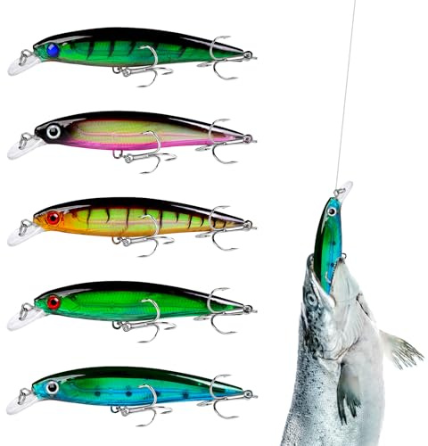Borrma 5 st gädda bete, konstgjort bete wobbler gädda, wobbler gädda bete, set konstgjort bete i låda, fiskedrag, fisk, drag, simbait, verklighetstrogen för gös, abborre, öring, fiskedrag för söt