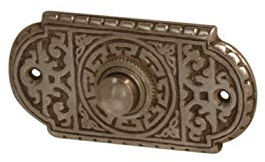 Sonnette de porte antique A9151 en laiton patiné foncé avec plaque de sonnette et bouton de sonnette - Fabriquée à la main selon les modèles anciens.