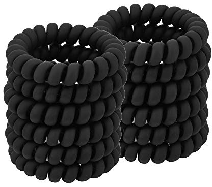 Spiral Coil Hair Ties for Women (Matte Black, 12 Pcs) - No Crease Ponytail Holders for Thick and All Hair Types, Plastic Spiral Ties