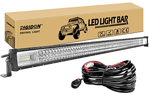 RIGIDON Dreireihige Led lichtleiste kfz mit 12v kabelbaum kit, 52 Zoll 132cm 675W offroad beleuchtung Led bar für Auto SUV ATV, UTV, LKW 4x4, Fahrzeuge, 6000K Weiß led nebelscheinwerfer