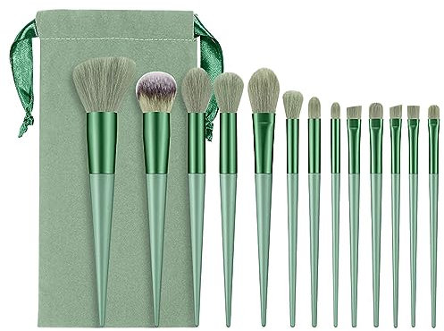 SJBAUTYO Juego de brochas de maquillaje de 13 piezas,juego de brochas de maquillaje profesional,cepillo de maquillaje es adecuado para colorete, base líquida, delineador de ojos, sombra de ojos,verde