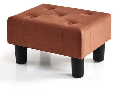 BRIAN & DANY Kleiner Fußhocker Ottomane, Samt Holz Fußhocker Ottomane mit Kunststoffbeinen, Sofa Fußstütze Extra Sitzgelegenheit für Wohnzimmer Eingangsbereich Büro, Braun