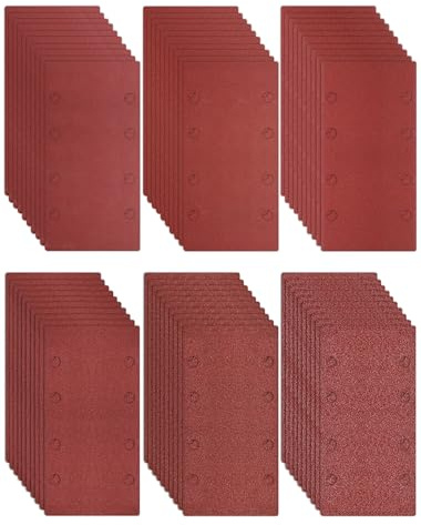 93x185mm Schleifblätter Körnung 40/80/120/180/240/400, 60 Stück Trocken Schleifpapier für Multischleifer, Schwingschleifer, Exzenterschleifer(8 Loch)
