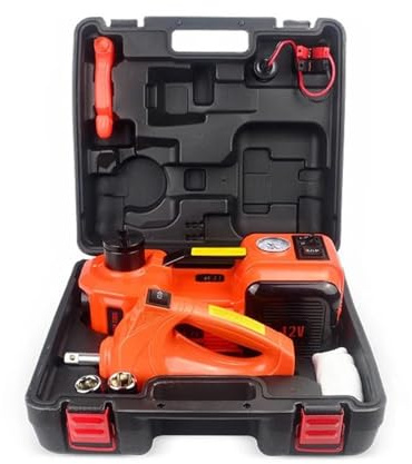 FLFHDUP Cric Auto Leve Voiture Cric de Levage de pneus électrique de Voiture, 5 tonnes, hydraulique, Gonflable, avec clé à Chocs et Pompe à Air de jauge de Pneu