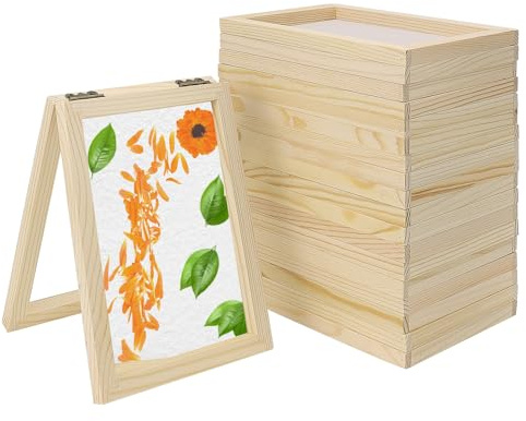 10 Pcs Wooden Paper Making Screen, 18 x 12 cm Screen Printing Frame Bulk, 2 in 1 Papermaking Mould Deckle with Mesh for Kids DIY Paper Crafts, Handcraft Home Table Decor