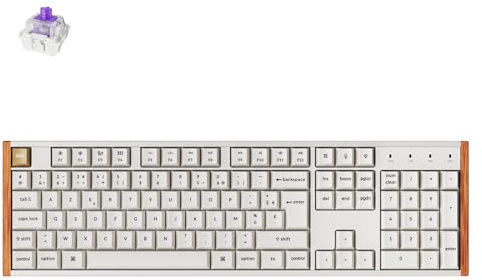 Keychron K10 HE Clavier Mécanique sans Fil, Disposition 100%, 2,4 GHz/Bluetooth/Filaire, Commutateurs Magnétiques Gateron, Programmable QMK pour Mac/Windows/Linux, Cadre en Bois– Blanc (FR Layout)