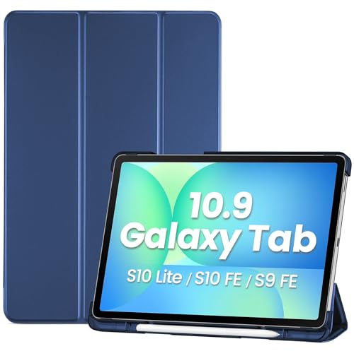 ProCase Funda para Samsung Galaxy Tab S10 Lite/S10 FE/S9 FE 10.9 Pulgadas Portalápiz S Pen, Carcasa Protectora Inteligente Smart Case Slim Folio Triple Pliegue Plegable Soporte Tab 10,9 -Marino