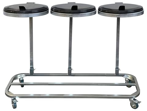 QUICK STAR Soporte triple para bolsas de basura con tapa y 4 ruedas, soporte de metal para bolsas de basura de 120 litros, soporte estable para bolsas de basura, acero galvanizado, bolsa de basura