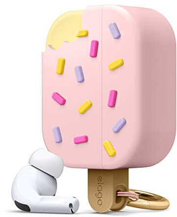 elago Ice Cream Case Compatible with AirPods Pro Case - Carabiner Included, Full Protection Premium Silicone Cover, 3D Unique Cute Design Case (Strawberry)