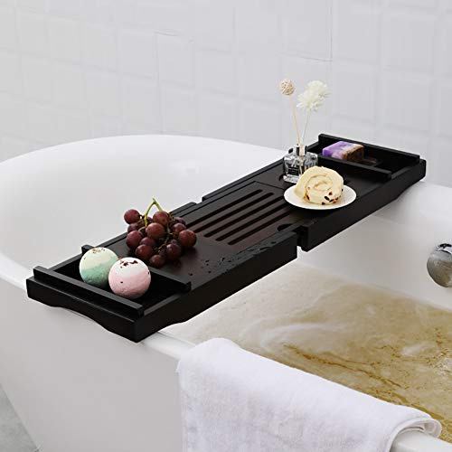 Ruby Lil Durable Bathtub Tray Bathroom Caddy,Bath Trays for Tub with Book Stand Wine Glass & Ipad Holder,Bathtub Accessories,Black