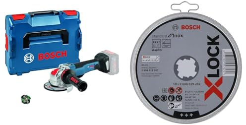Bosch Professional 18V Akku Winkelschleifer GWX 18V-10 PSC (mit X-LOCK-Aufnahme, Scheiben-Ø: 125mm) + x10 X-LOCK gerade Trennscheibe Standard (für Inox Ø125 mm, Dicke:1 mm)