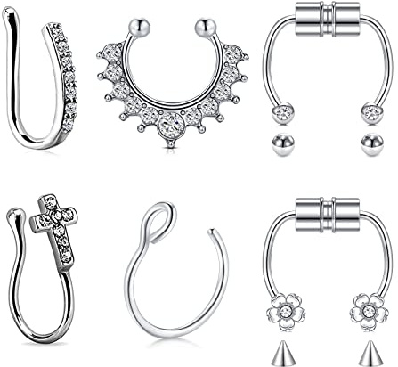 JFORYOU Fake Nasenpiercing Magnetische Fake Septum Nasenring Fake Ohr Helix Cartilage Ring