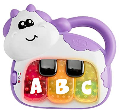 Chicco Piano Mucca, Baby Senses, Bilingue, Primo gioco parlante musicale, Facile da Afferrare, Con 3 Tasti per imparare la prime Note Musicali, Lettere e Parole in Italiano e Inglese, 6-36 mesi