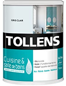 Tollens Peinture Cuisine Et Salle De Bain - Ultra Résistante Pour Murs, Boiseries, Radiateurs - Gris Clair - 0,75L = 9m2