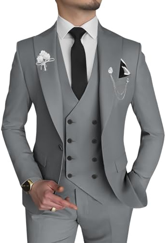 Wangyue Double-Breasted Mens Suits Slim Fit Pantalones de Esmoquin, Gris Puro, M Hombres
