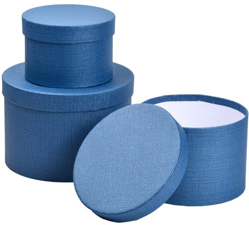volumoon 3er Set Geschenkbox Rund mit deckel, Geschenkschachtel, Geschenkkarton Set, Geschenkbox Tortenbox Geschenk für Geburtstag/Hochzeit/Weihnachten/Valentinstag Verpackung (Blau)