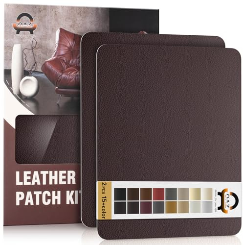 Leder Reparatur Set Dunkelbraun,OAZ Kunstleder Selbstklebend 28 x 21 cm-2er,Kunstleder Reparaturset Leder Reparatur Patch Selbstklebende Lederflicken für Autositze Möbel Sofa Taschen
