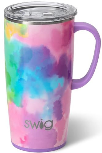 Swig Life Taza de viaje de 22 onzas, vaso aislado con asa y tapa, apto para portavasos, apto para lavavajillas, acero inoxidable, taza de café de viaje, taza de café aislada con tapa y asa (Nube Nine)