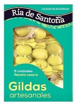 Gildas con anchoas de Santoña 6 uds, PACK 1 BANDEJA. Con guindilla, aceitunas rellenas, anchoas, aceite de girasol y sal. Ideal para aperitivos, marida con cerveza o txakoli.