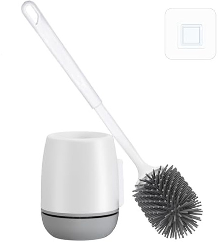 STQDEU Escobilla de Silicona para Inodoro, Mango con Soporte de Secado rápidoEscobilla WC de Silicona,Escobillero Resistente al Agua, Antiadherente y Fácil de Limpiar