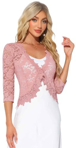 Allegra K Coprispalle in pizzo floreale per donna sera maniche a 3/4 formale elegante bolero cardigan, rosa, XS