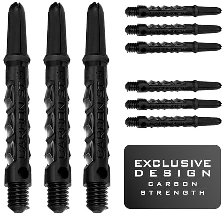 Harrows Lot de 3 Jeux de tiges de fléchettes St en Carbone – 9 tiges de fléchettes au Total – Moyen, Midi et Court – Composite de Carbone résistant (Noir, Moyen)