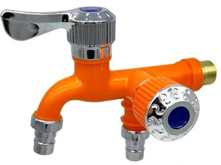 LYHYDMA Wandwasserhahn Gartenarmaturen, schnelle Bidetarmaturen, Wandmontage, doppelter Wasserauslass, Badezimmerarmaturen, Gadgets(Orange)
