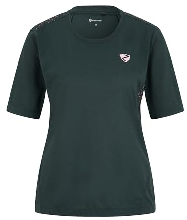 Ziener NESMERALDA T-Shirt Fonctionnel pour Femme - Cyclisme | Extérieur | Fitness | Sport - Respirant, séchage Rapide, Manches Courtes, Dark Jungle, 42