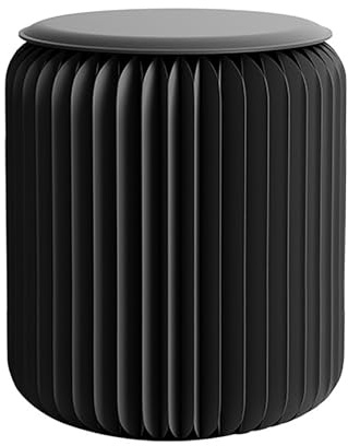 Xtroml Sgabello Pieghevole in Carta – Sgabello Rotondo Moderno in Carta Kraft, Portata 300kg, Impermeabile, salvaspazio, poggiapiedi Portatile per Soggiorno, Ufficio, Scuola, Event,Black-37×32cm