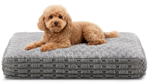 Heymamba Dog Mat Mattress Washable, Waterproof Small Dog Bed Puppy Bed with Three-Dimensional Material of Wheat Ear, Crate Mattress Pet Sofa Bed with Breathable Rose Fluff, 60x45x12cm