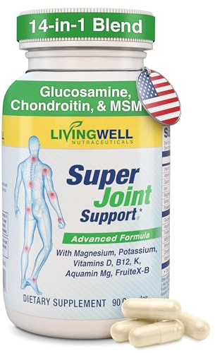 SUPER JOINT SUPPORT Glucosamine Chondroitin & MSM for Bone & Muscle Health - Joint Supplement for Men & Women with Vitamin D, B12, Magnesium, Potassium & Calcium - All in One Support - 90 Capsules