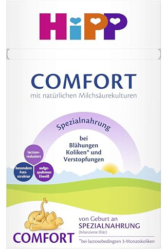 HiPP Comfort Spezialnahrung (4 x 600g), von Geburt an, lactose-reduziert, zum Diätmanagement bei Koliken, Blähungen & Verstopfungen