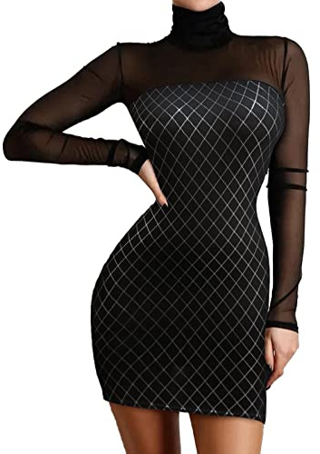 Balklänning damer kort glitter festklänning paljettklänning svart kvinnor vintage urholkning långärmad bodycon klänning babydollklänning nyårsafton klänning för kvinnor A-linje festklänningar
