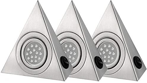 Lámpara LED para debajo de los muebles, lámpara de cocina con interruptor, 2 W, triángulo bajo armario, luz de cocina, lámpara triangular, lámpara para armario, estantería, armario de vino (3 juegos)