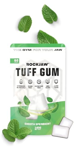 ROCKJAW® Tuff Gum | Gomma da masticare ultra-dura per la linea della mascella per una linea della mascella più definita | Vitamina B3, B5, B6 e B12 | 1350mg Xilitolo | Senza zucchero | Senza aspartame