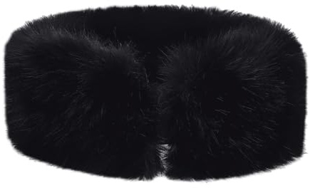 Luxury Faux Fur Headband For Women, Fancy Winter Ear Warmer, Hot Style Soft & Cosy Earmuff Skiing Cap Fluffy Stretch Elastic Fuzzy Fur Hat For Ladies, Girls, Black