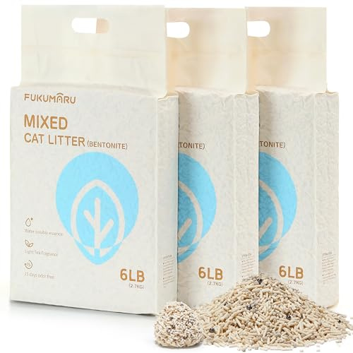 FUKUMARU Tofu Cat Litter - White Tea Scented Natural Lightweight Cat Litter Pellets, Dust Free Quick Clumping, Effective Odor Control, Flushable, Low Tracking, 18lb (6lb x 3 Bags)