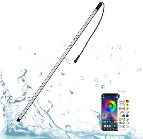 LONGRUNNEW LED Cascata Illuminazione, Luce Aquarium, Ip68 Impermeabile con Telecomando, 7 Colori Controllo App Lampada per Stagno per Acquario, Piscina, Cascata E Decorazione Del Giardino (88.5 Cm)
