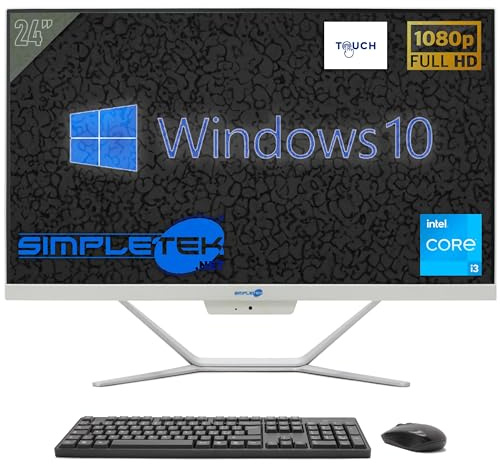 SIMPLETEK - Écran tactile tout-en-un 24 FHD | Core i3 | 4 Go de RAM | SSD 240 Go | Windows 10 Pro | Webcam 2K intégrée | HDMI, WiFi 5 et BT 4.2