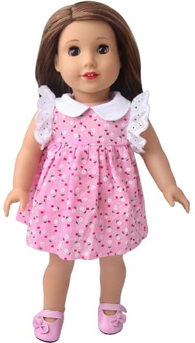 NIXNUT Ropa de muñeca Vestido Rosa de Verano con Encaje para muñeca American Girl de 18 Pulgadas con patrón de Flores