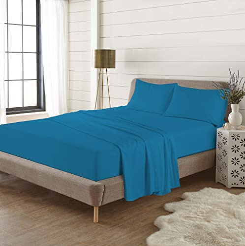 PARADISE STAR Flannelette 4 Piece Bed Sheet Set – 100% Brushed Cotton Thermal Bedding Set with Fitted Sheet, Flat Sheet & Pillowcases, Soft Warm Cosy Winter Bed Linen (Teal – King)