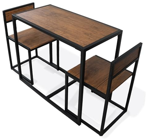 DIVCHI 3 Piece Dining Table Set Kitchen Table & Chair Sets For 2 Breakfast Bar Table And Chairs Set With Space Saving Design For Dining Room Living Room & Kitchen (Brown)