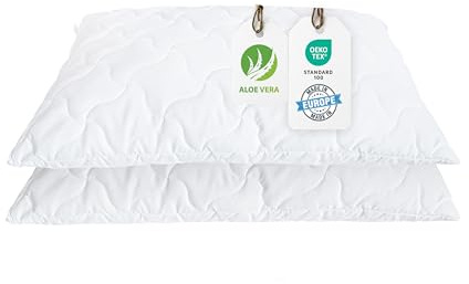 BLUE MOON Aloe Vera Kissen 2er Pack 40x80 cm Schlafen Komfort, atmungsaktives Allergiker Kissen, Winter- und Sommer-Kopfkissen 100% Made in EU (2er Pack 40 x 80 cm)