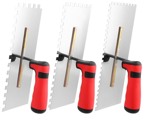 QWORK® 3-teilig Edelstahl Zahnglättekelle - Zahnung 6/8/10 mm - 280x107 mm Glättekellen mit Softgriff