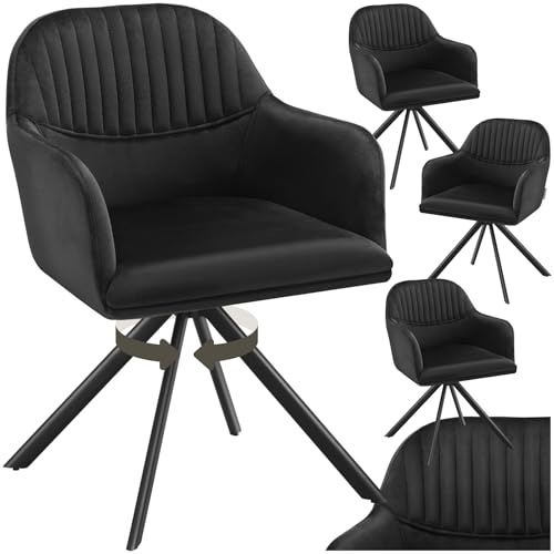 tectake® 4 x Esszimmerstuhl drehbar, Armlehnstuhl drehbar, ergonomischer Stuhl Samt, Stühle für Esszimmer, Möbel für Wohnzimmer, Arbeitszimmer, Esstisch, Schminktisch - 4er Set - schwarz/schwarz