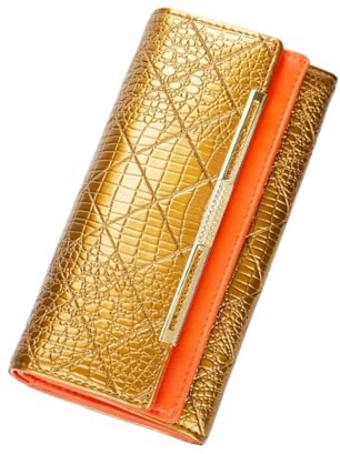 LEJDI Geldklammern Geldbörsen for Damen Geldbörsen Abendhandtaschen Kartenetuis aus echtem Leder Geld-Organizer(Gold)