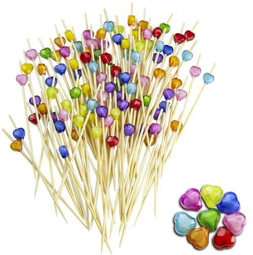 Cocktail Sticks Wooden Toothpicks 100pcs Hearts Fruit Food Picks Skewers for Desserts Appetizers Drinks Party Supplies