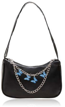 BAUIOREAD 1-teilige Handtasche, kleine Handtasche, kleine Handtasche, Umhängetasche mit Schmetterlingskette, Achseltasche mit Reißverschluss, Geldbörse, einfarbige Damentasche
