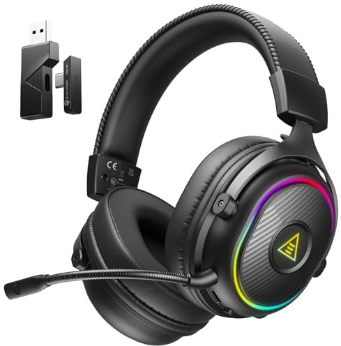 EKSA 2.4GHz Wireless Gaming Headset for PC, PS5, PS4, Switch, Mac, Bluetooth 5.3 Gaming Headphones with Detachable Noise Cancelling Microphone, 52H Battery, RGB Light, 3.5mm Cable Mode for Xbox Series